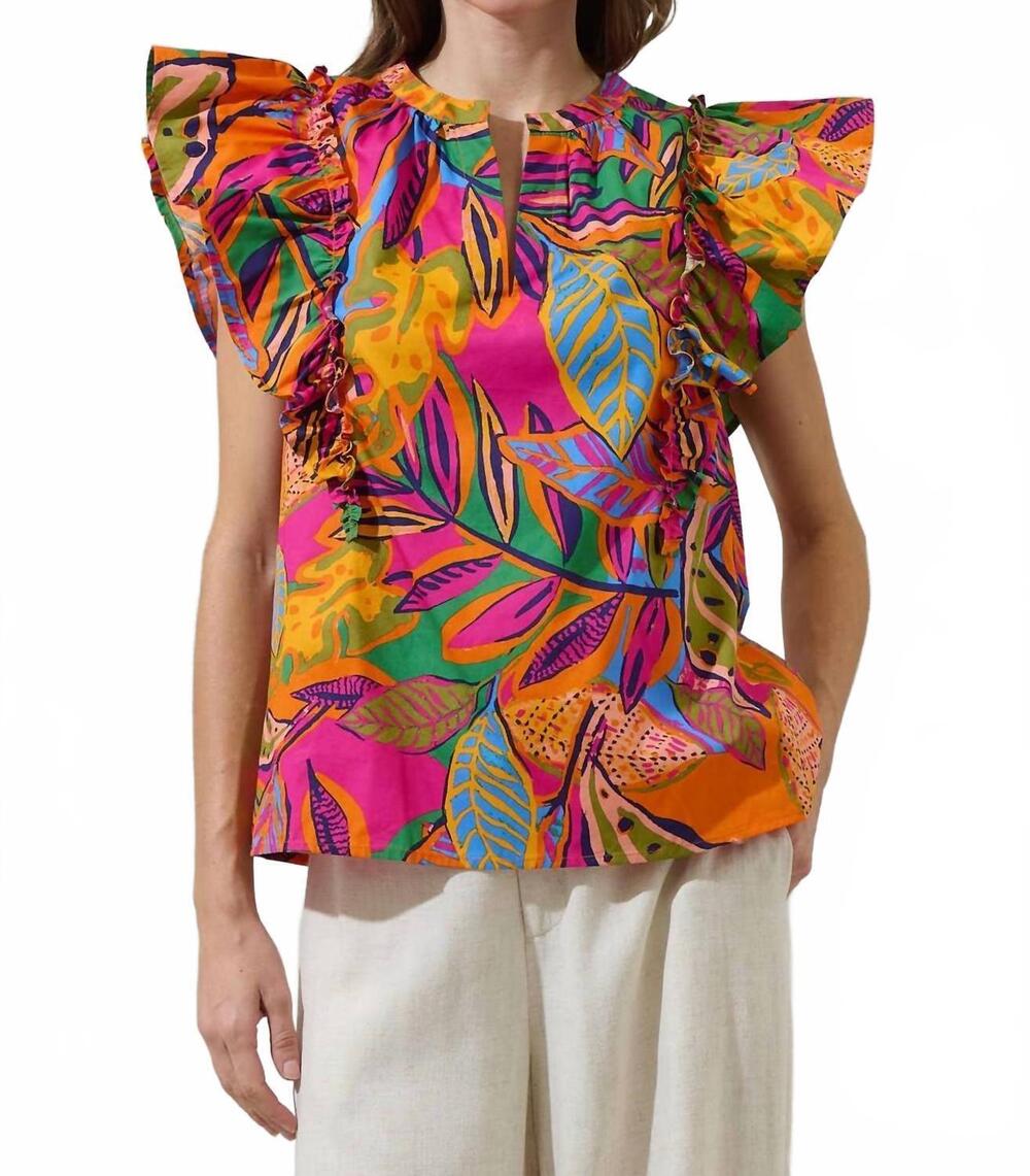NEW SUGARLIPS milana ruffle poplin top in orange multi